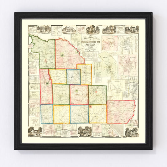 Vintage Map of Madison County, New York 1859