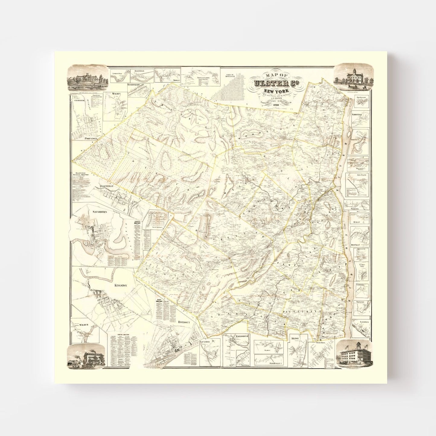 Vintage Map of Ulster County, New York 1858