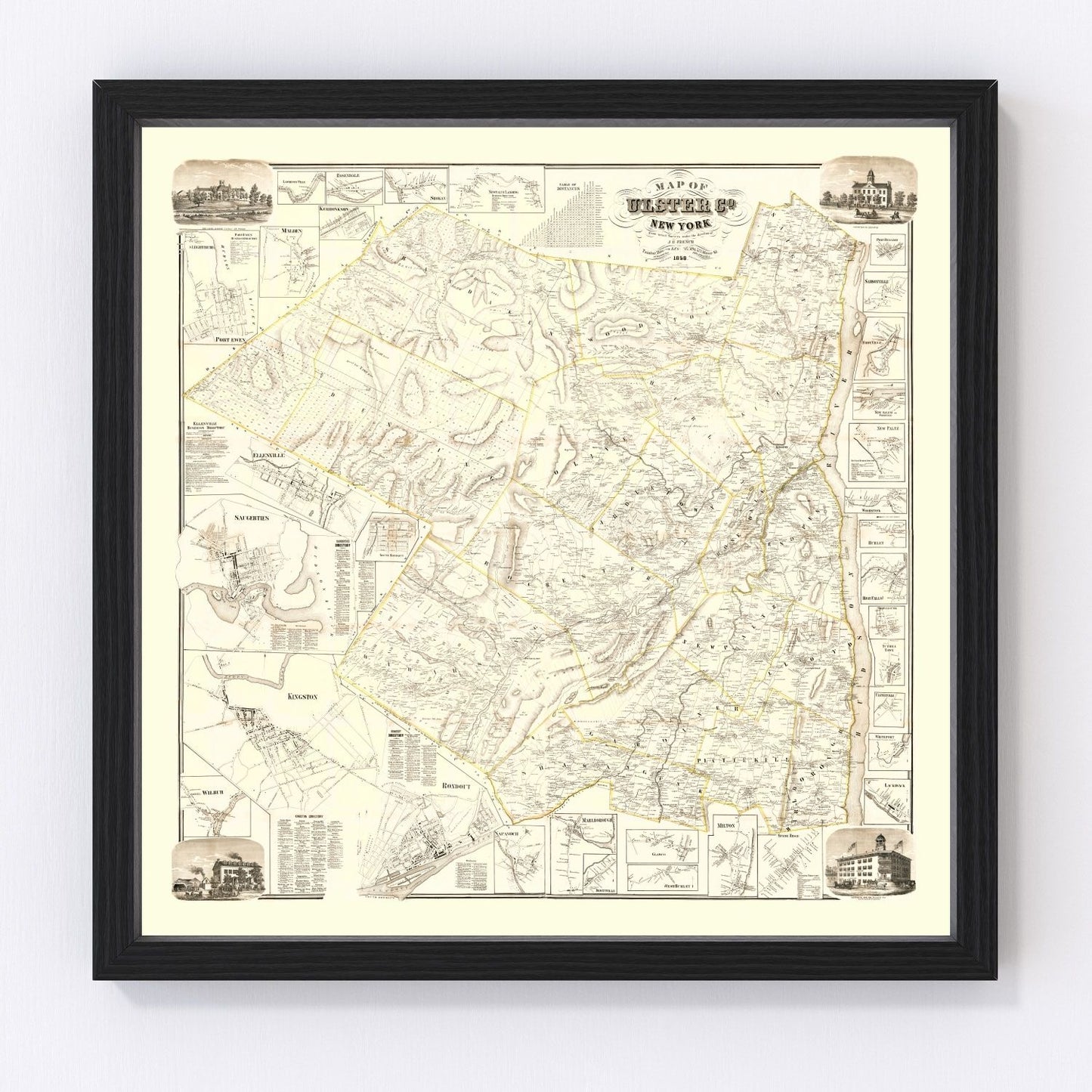 Vintage Map of Ulster County, New York 1858