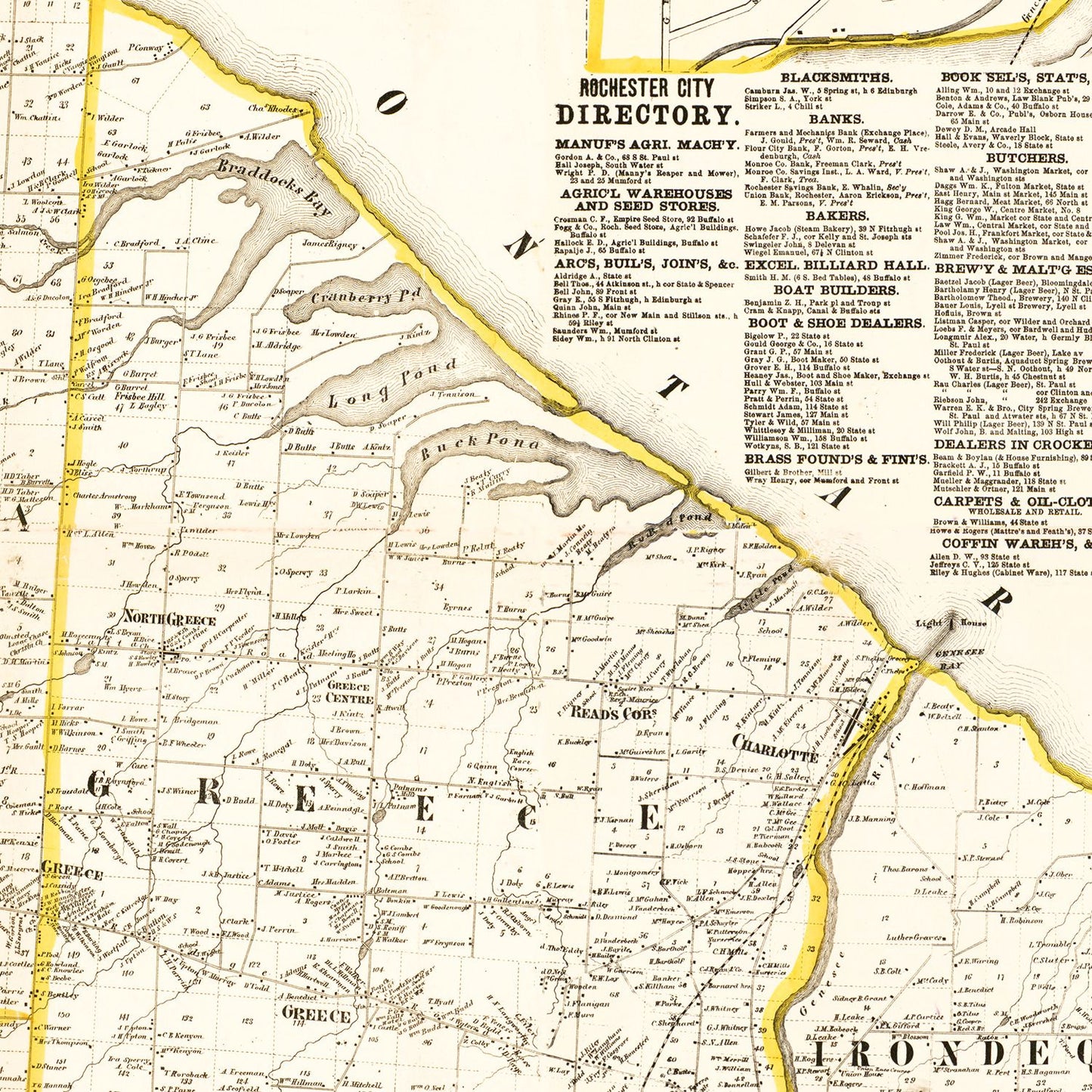 Vintage Map of Monroe County, New York 1858