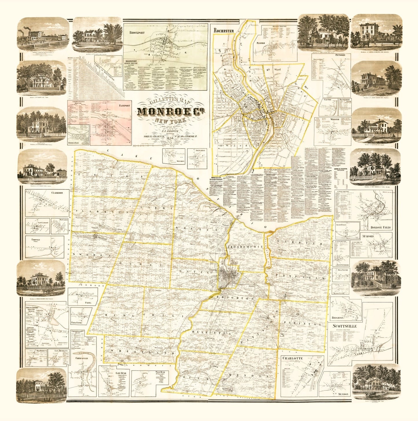 Vintage Map of Monroe County, New York 1858