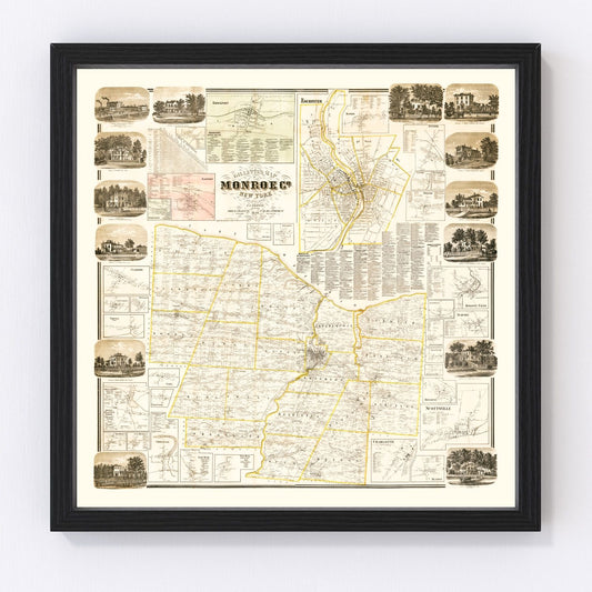 Vintage Map of Monroe County, New York 1858