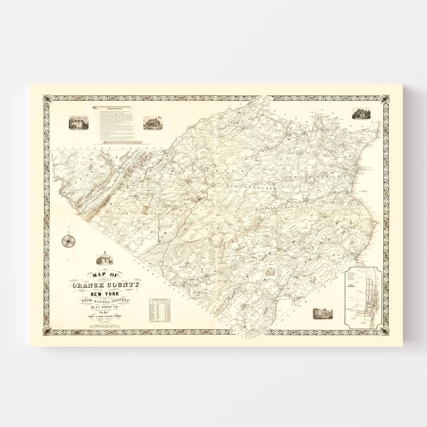 Vintage Map of Orange County, New York 1851