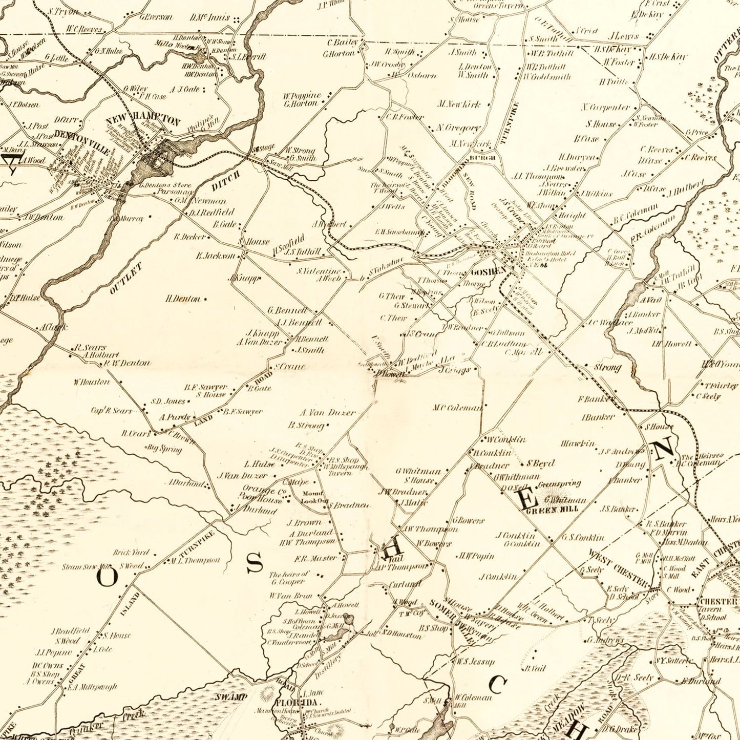 Vintage Map of Orange County, New York 1851