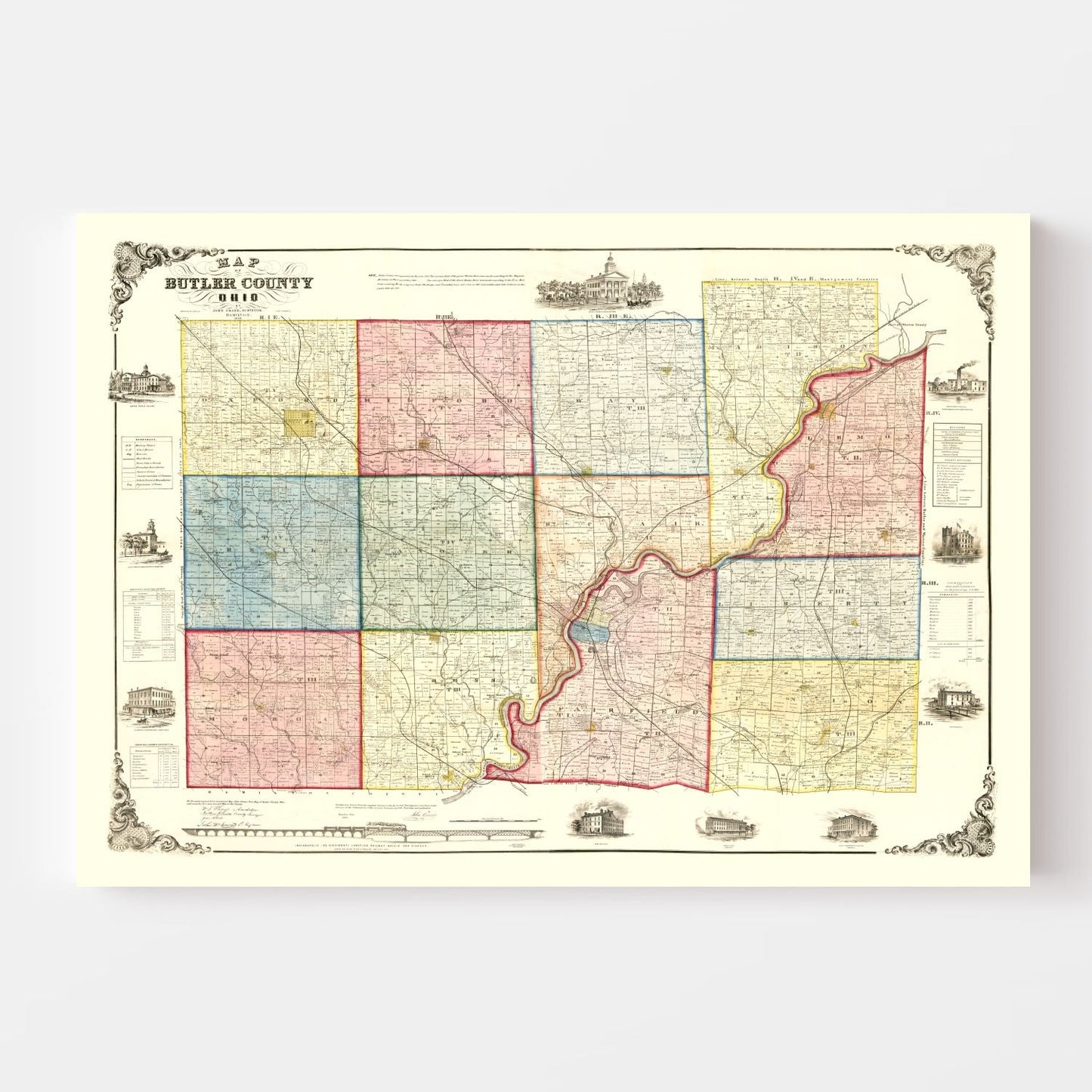 Vintage Map of Butler County, Ohio 1855