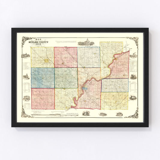 Vintage Map of Butler County, Ohio 1855