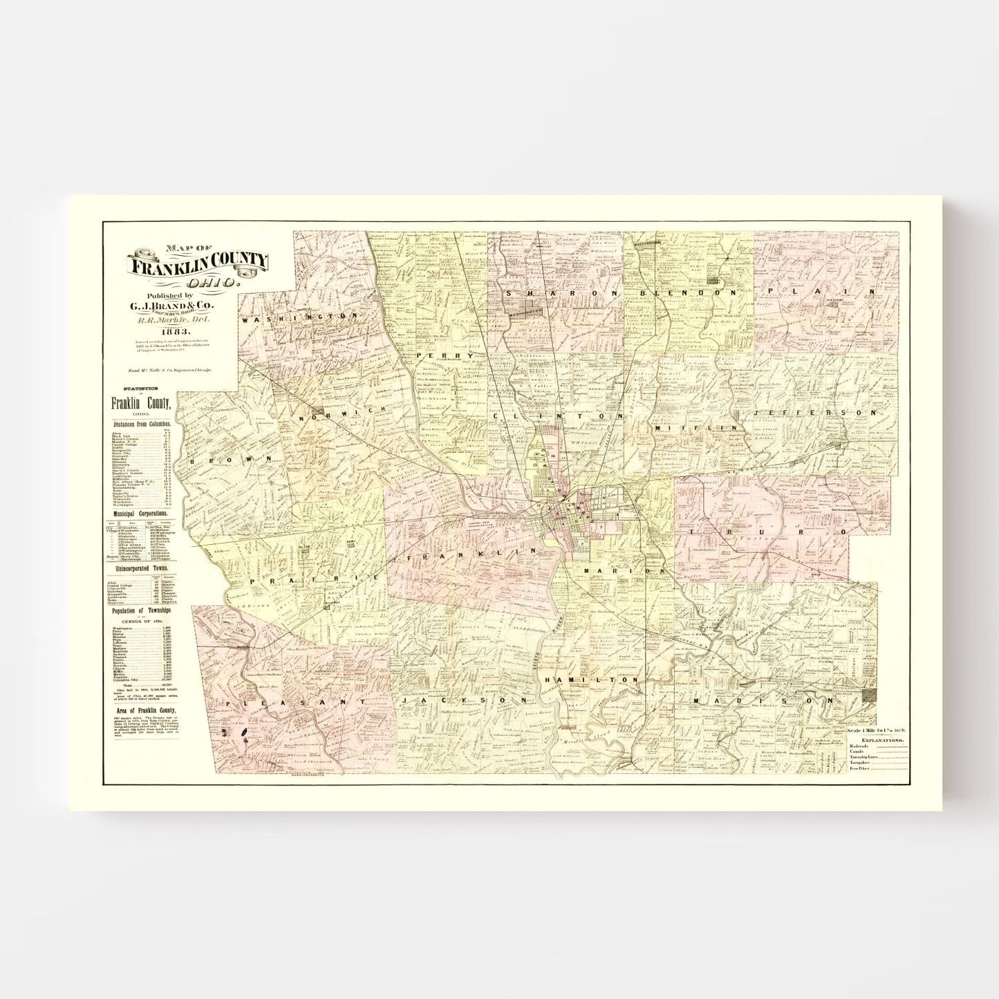 Vintage Map of Franklin County, Ohio 1883