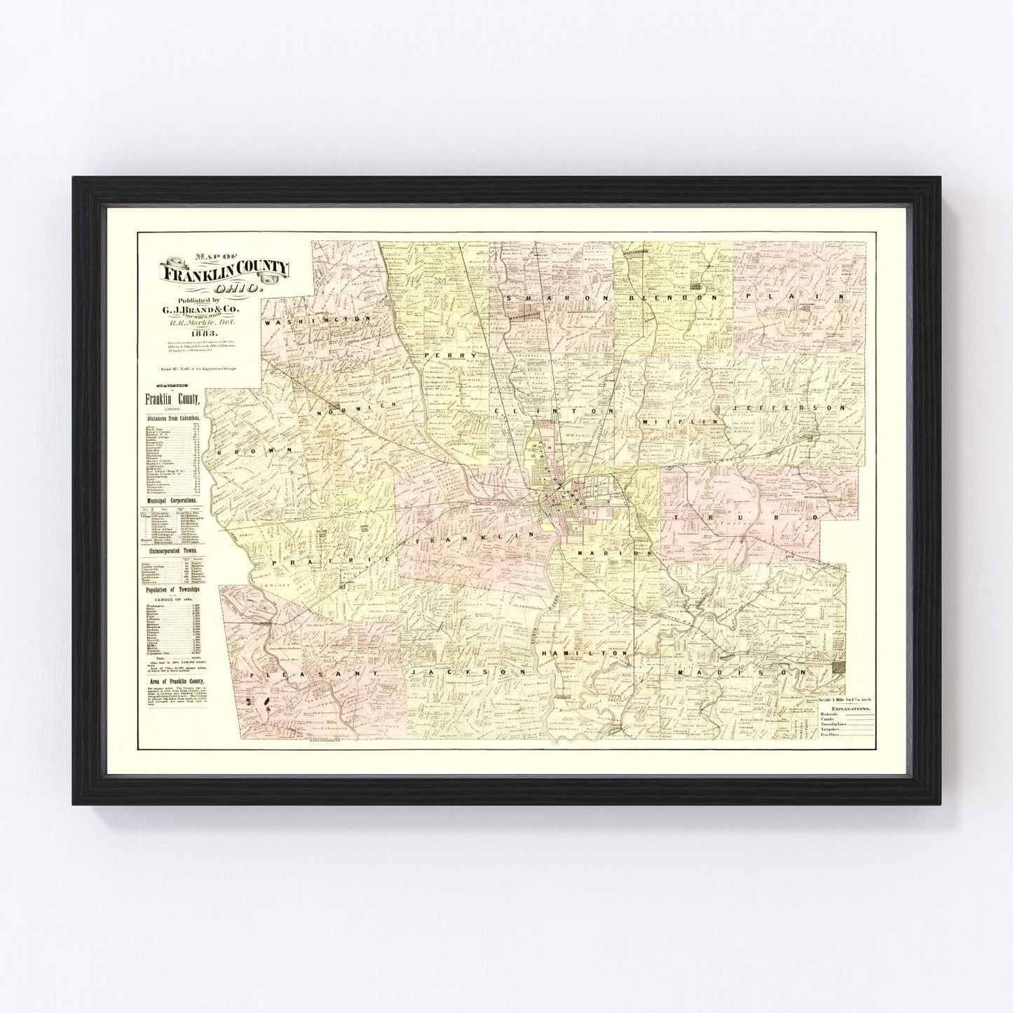 Vintage Map of Franklin County, Ohio 1883