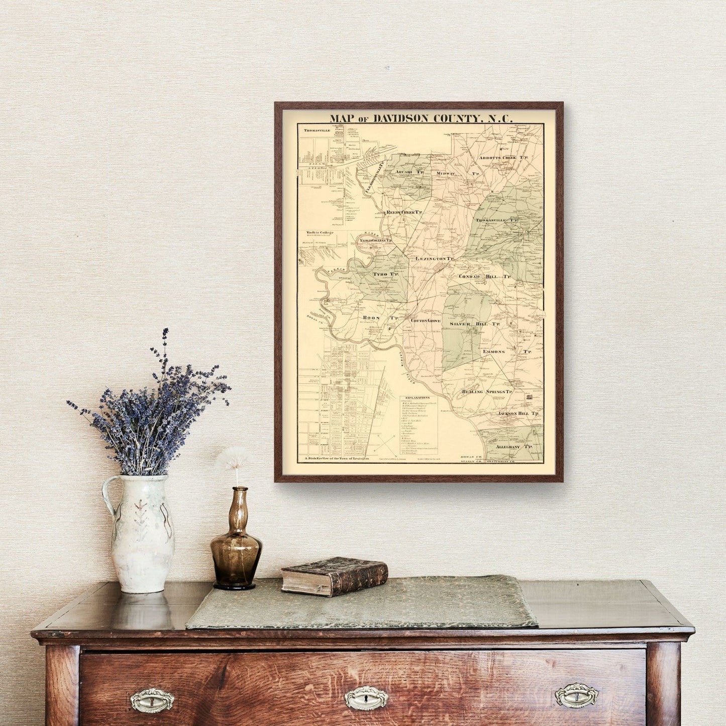 Vintage Map of Davidson County, North Carolina 1890