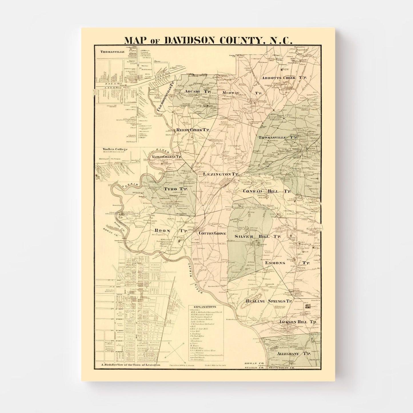 Vintage Map of Davidson County, North Carolina 1890