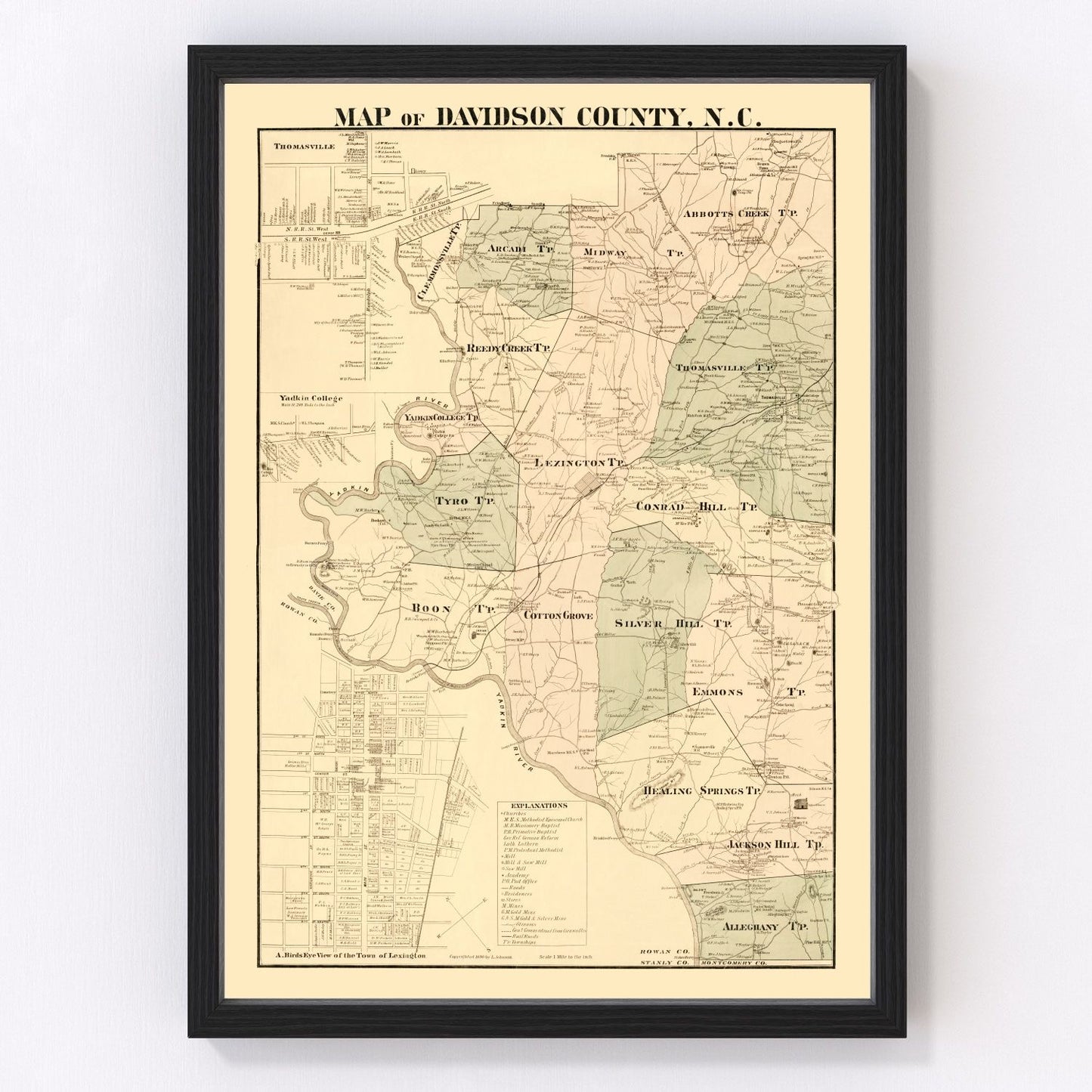 Vintage Map of Davidson County, North Carolina 1890