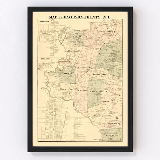 Vintage Map of Davidson County, North Carolina 1890