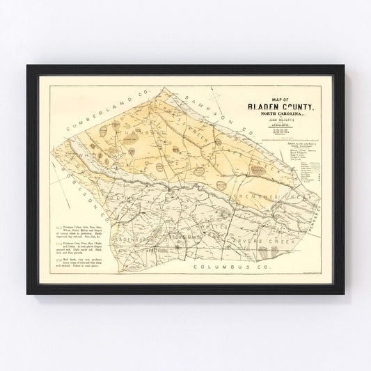 Vintage Map of Bladen County, North Carolina 1885