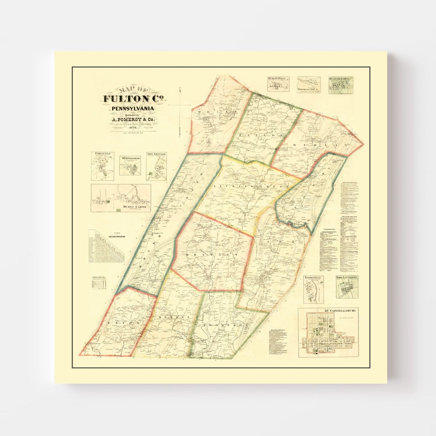 Vintage Map of Fulton County, Pennsylvania 1873