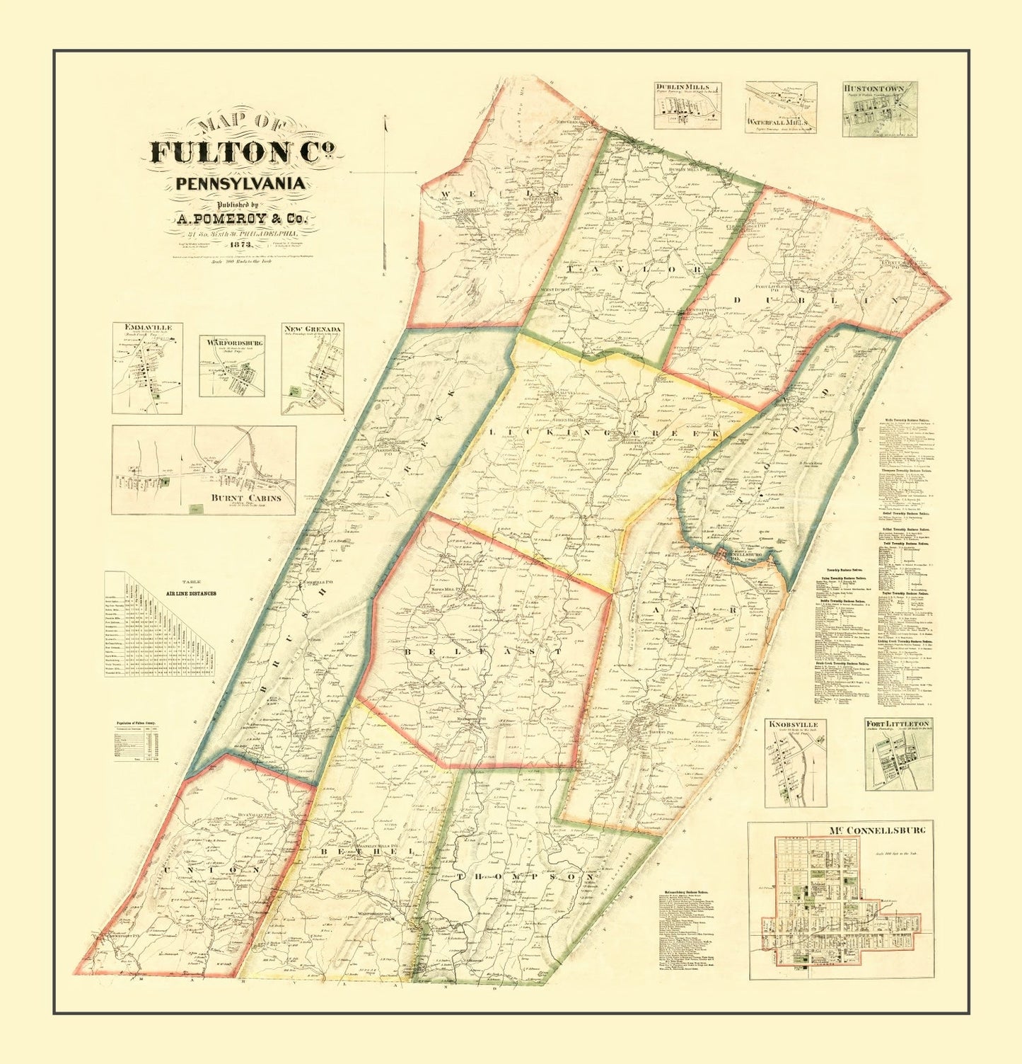 Vintage Map of Fulton County, Pennsylvania 1873