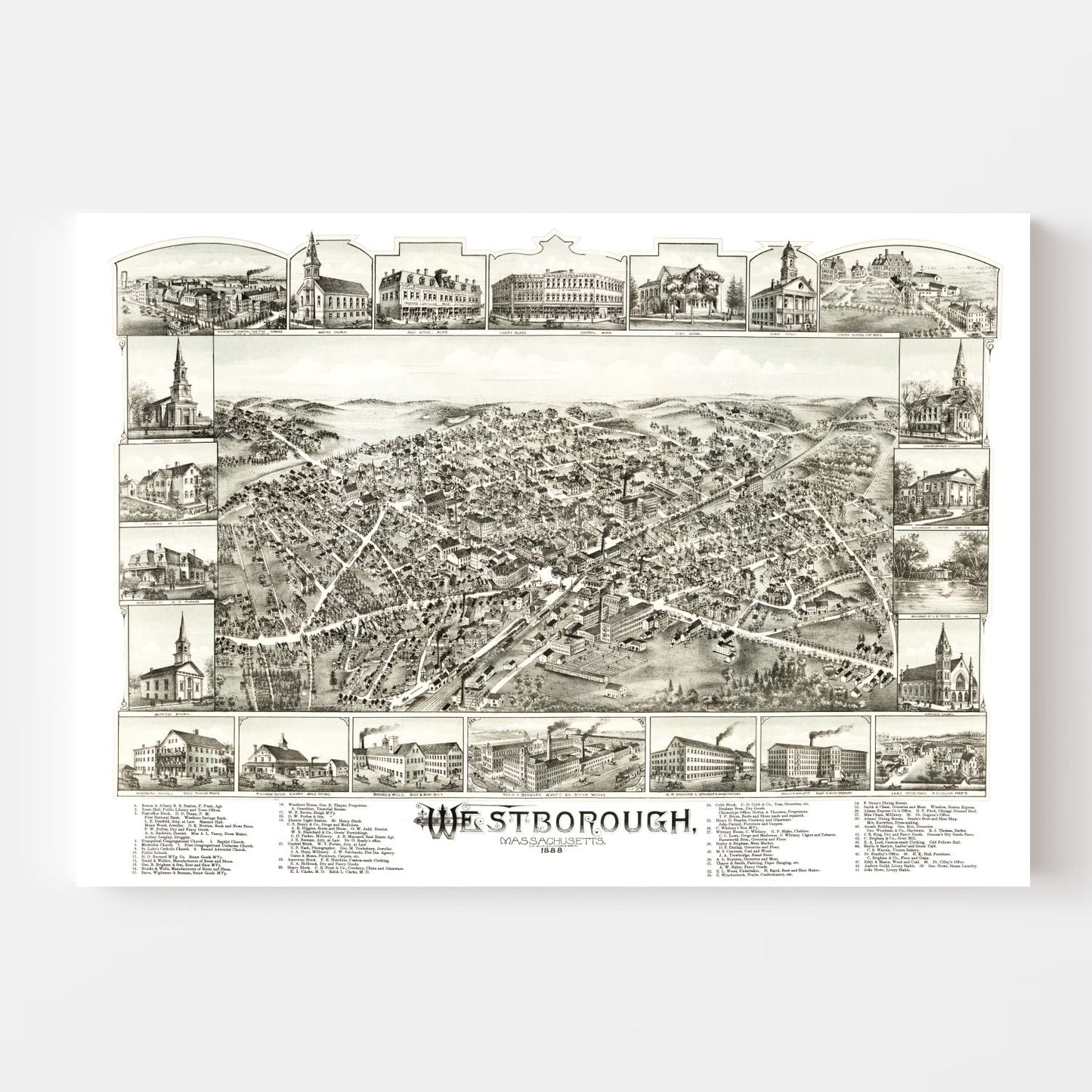 Vintage Map of Westborough, Massachusetts 1888