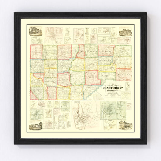 Vintage Map of Crawford County, Pennsylvania 1865