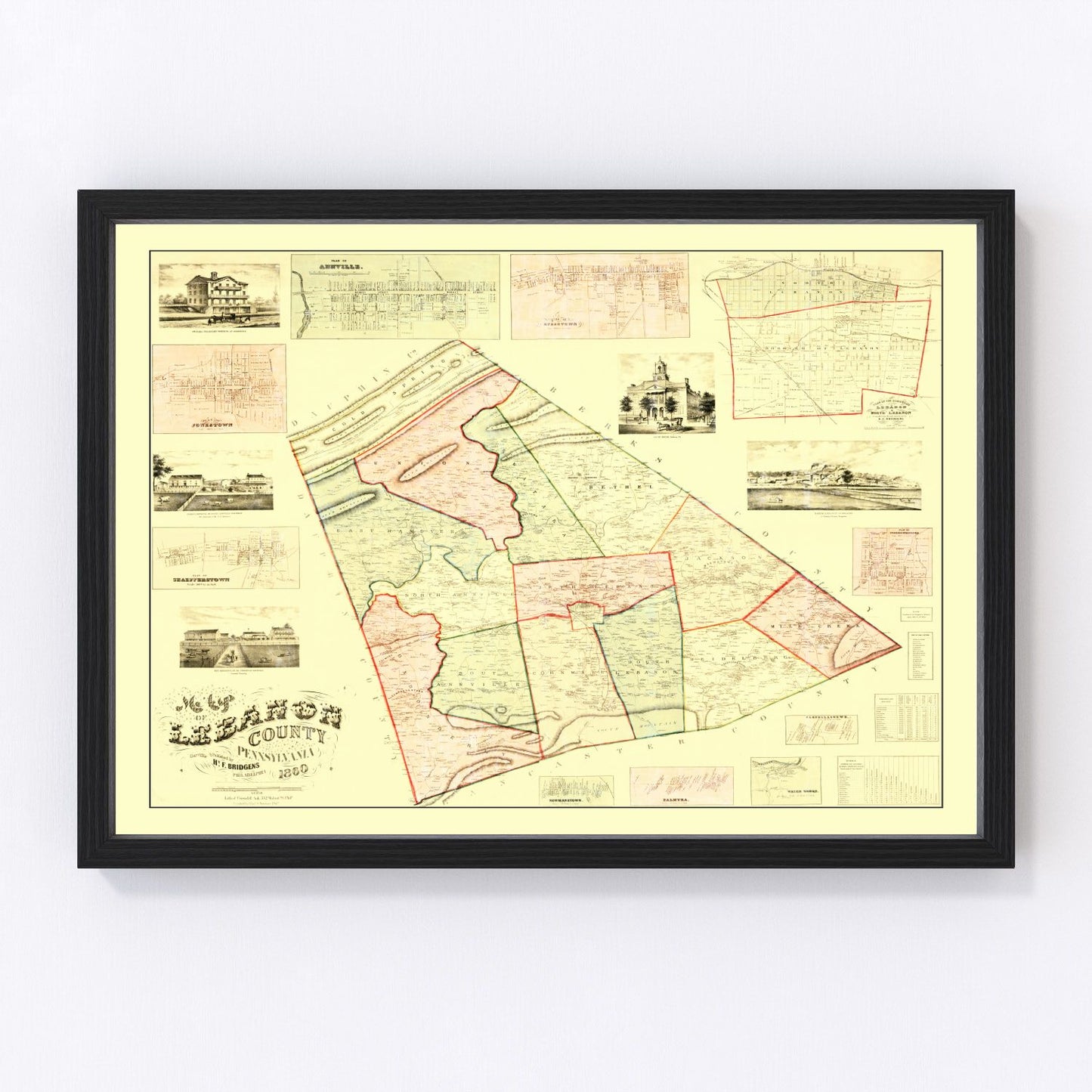 Vintage Map of Lebanon County, Pennsylvania 1860