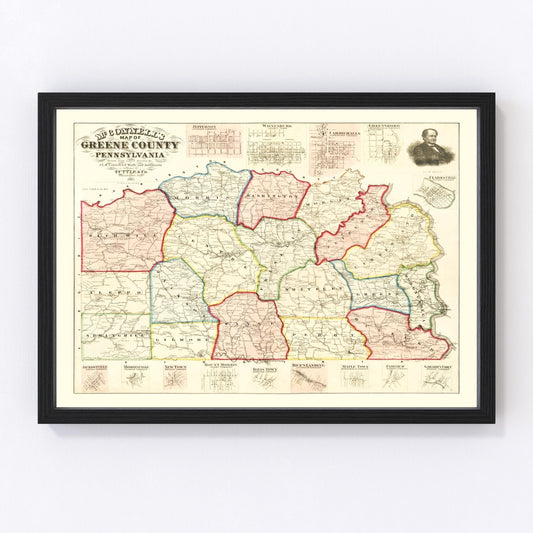 Vintage Map of Greene County, Pennsylvania 1865