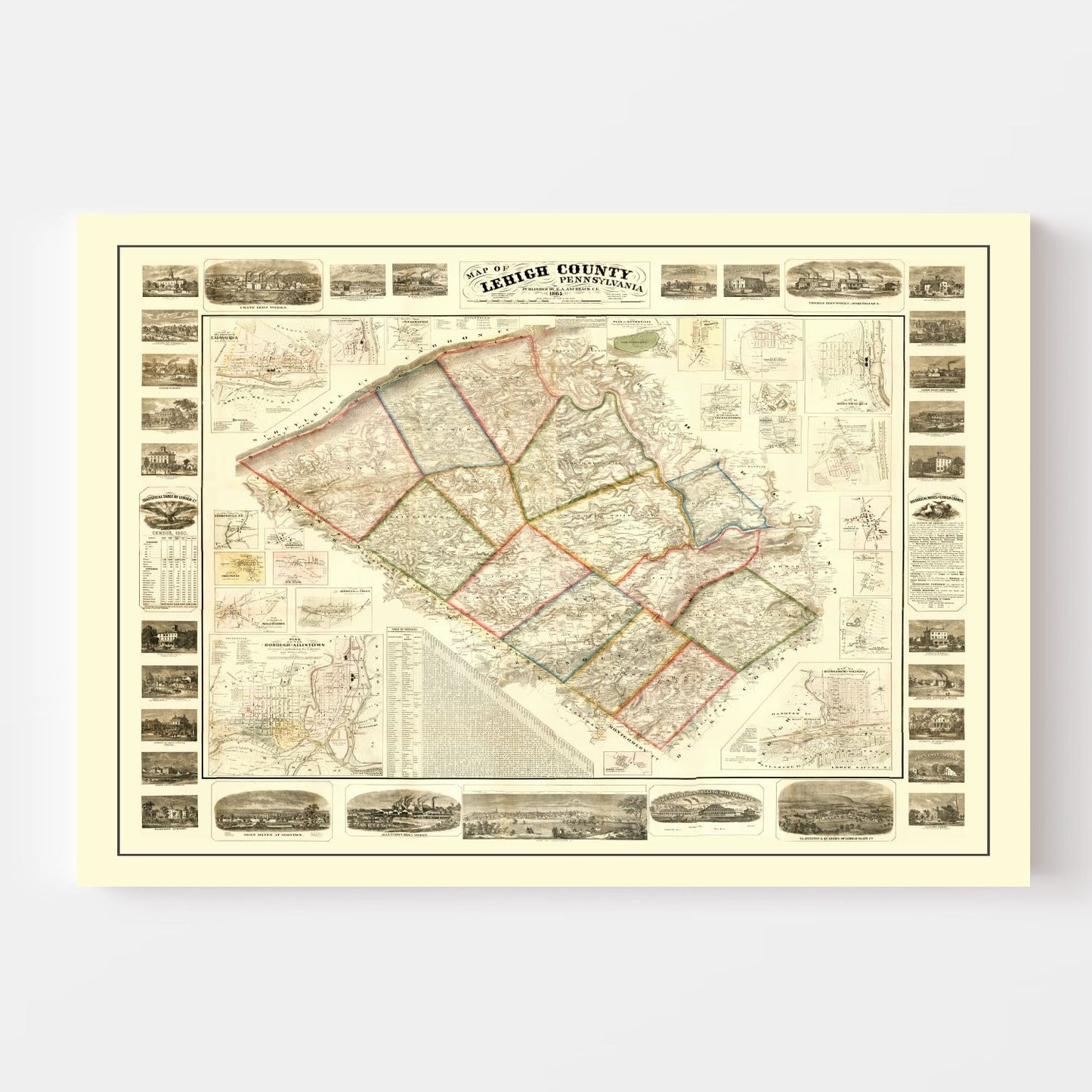 Vintage Map of Lehigh County, Pennsylvania 1865