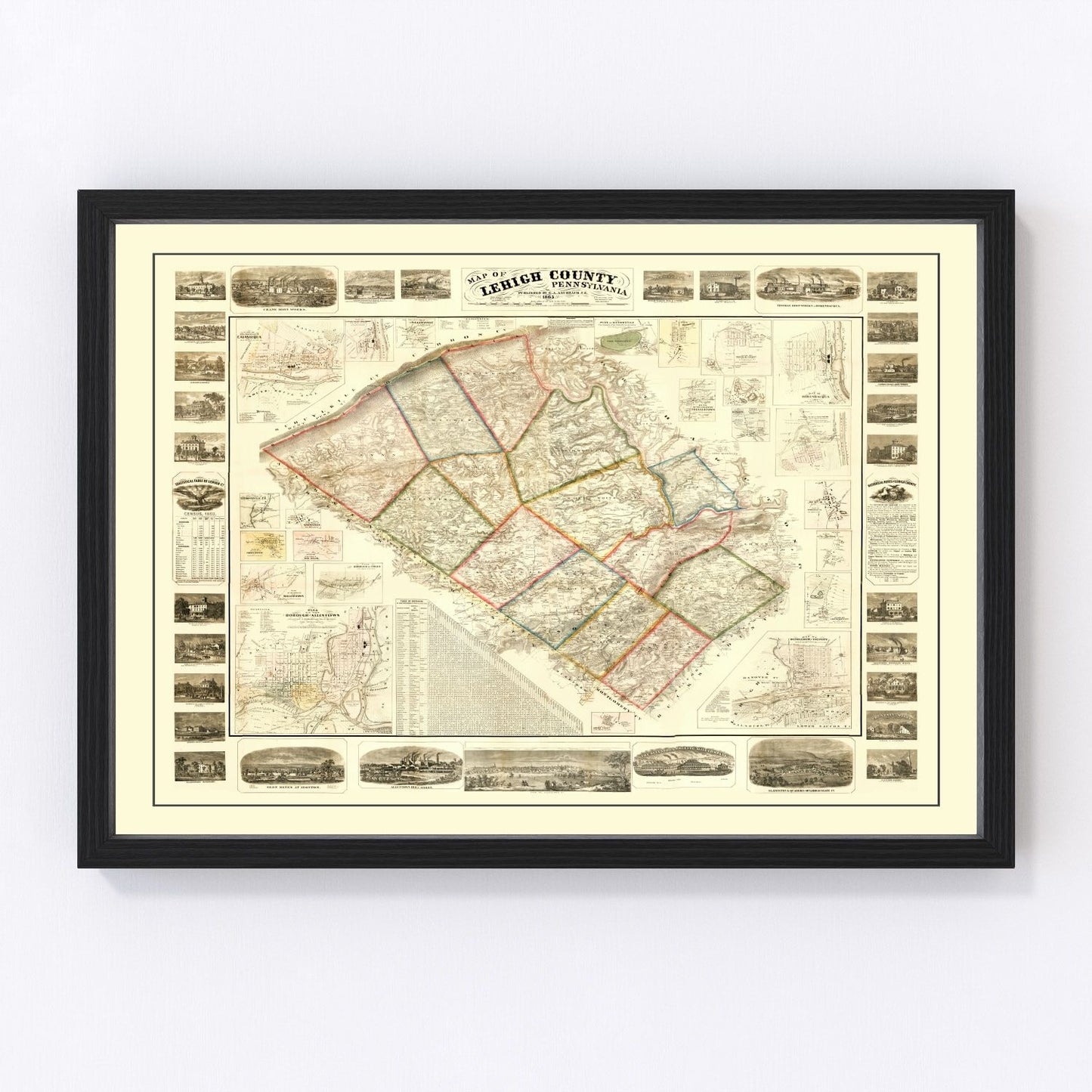Vintage Map of Lehigh County, Pennsylvania 1865