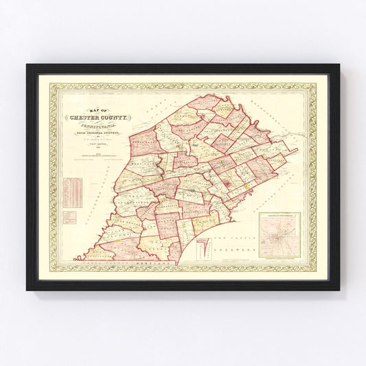 Vintage Map of Chester County, Pennsylvania 1847