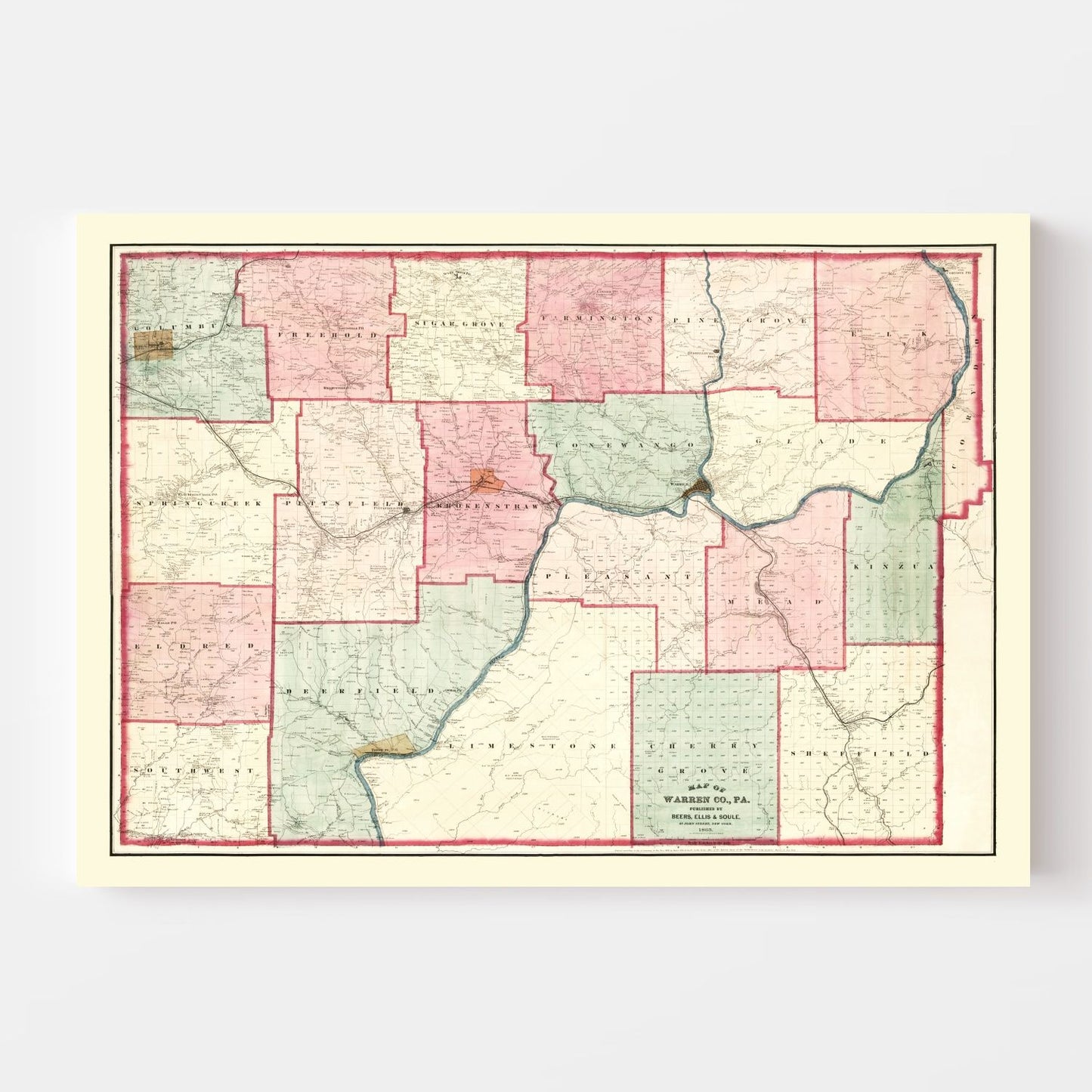 Vintage Map of Warren County, Pennsylvania 1865