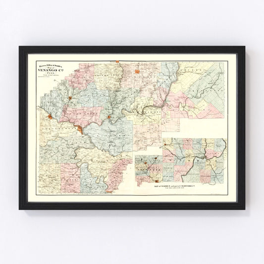 Vintage Map of Venango County, Pennsylvania 1865