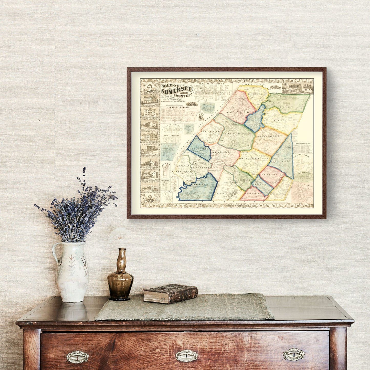 Vintage Map of Somerset County, Pennsylvania 1860