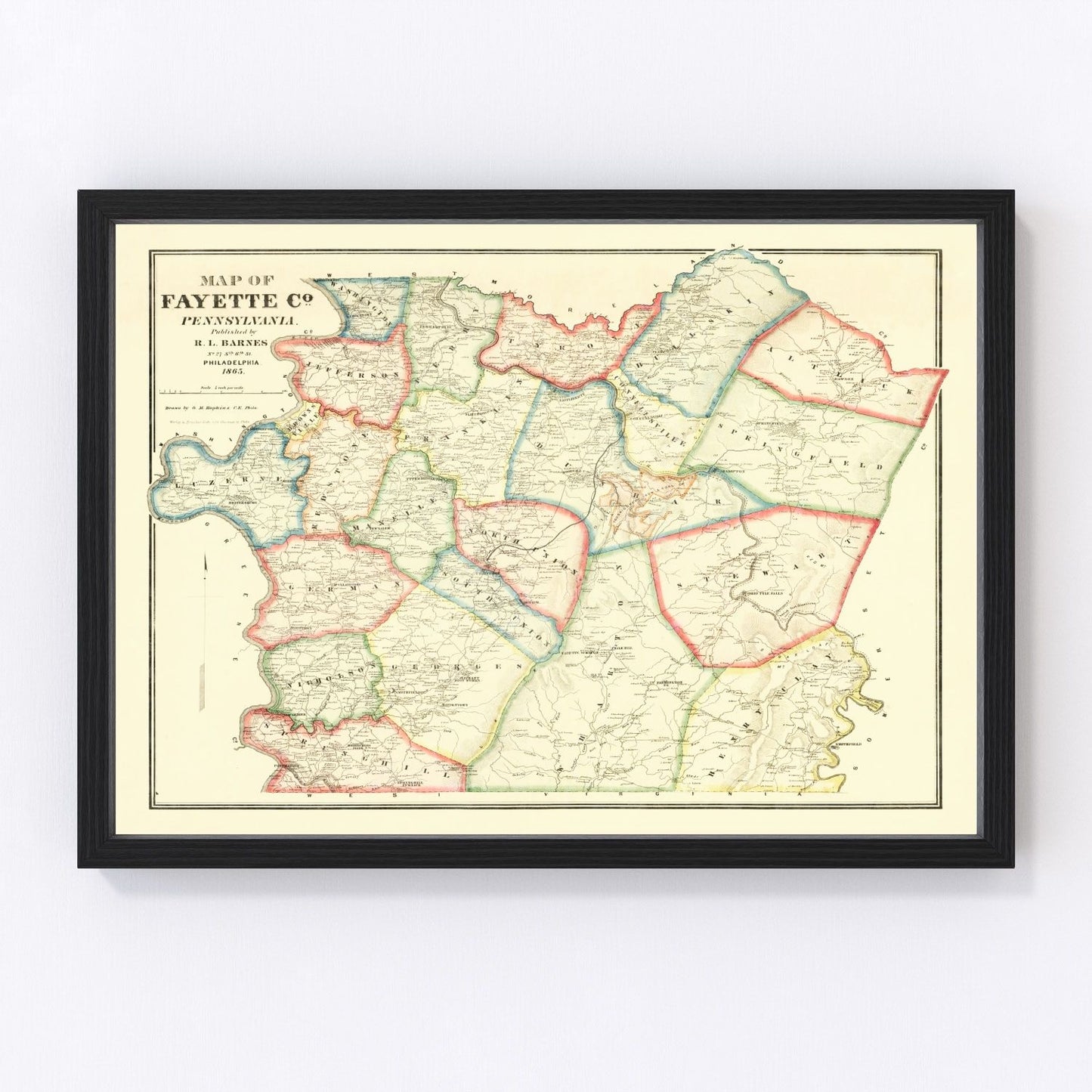Vintage Map of Fayette County, Pennsylvania 1865