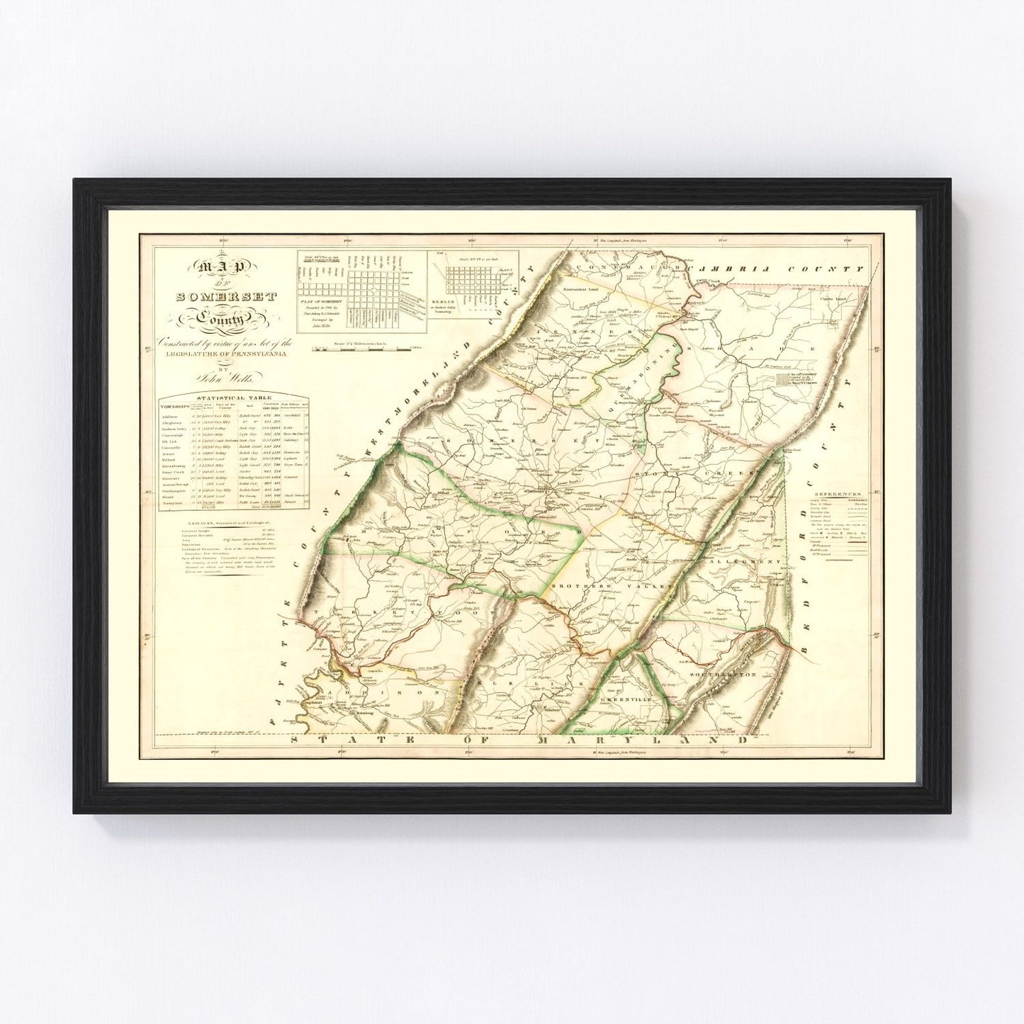 Vintage Map of Somerset County, Pennsylvania 1830