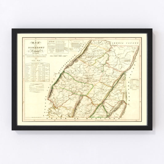 Vintage Map of Somerset County, Pennsylvania 1830