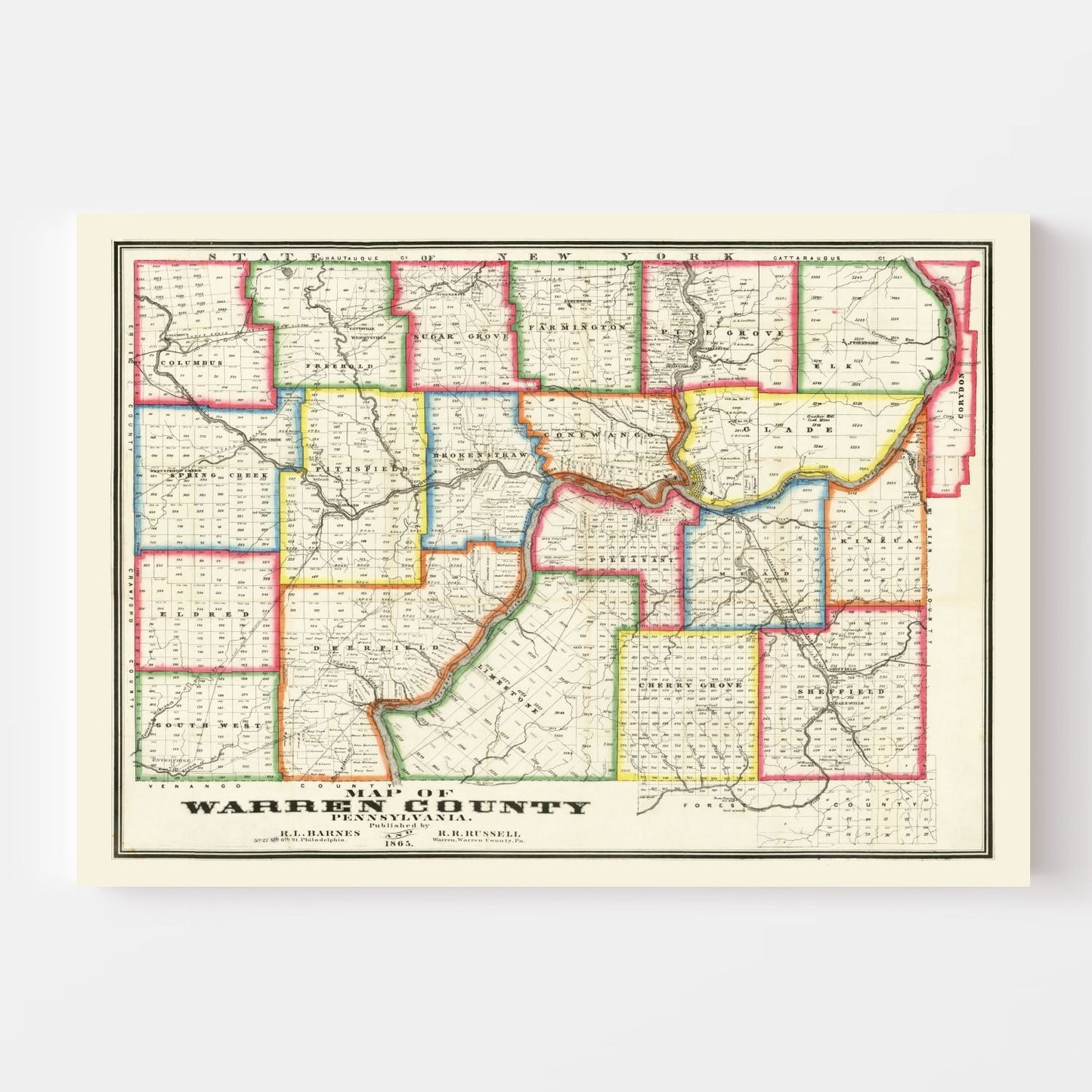 Vintage Map of Warren County, Pennsylvania 1865