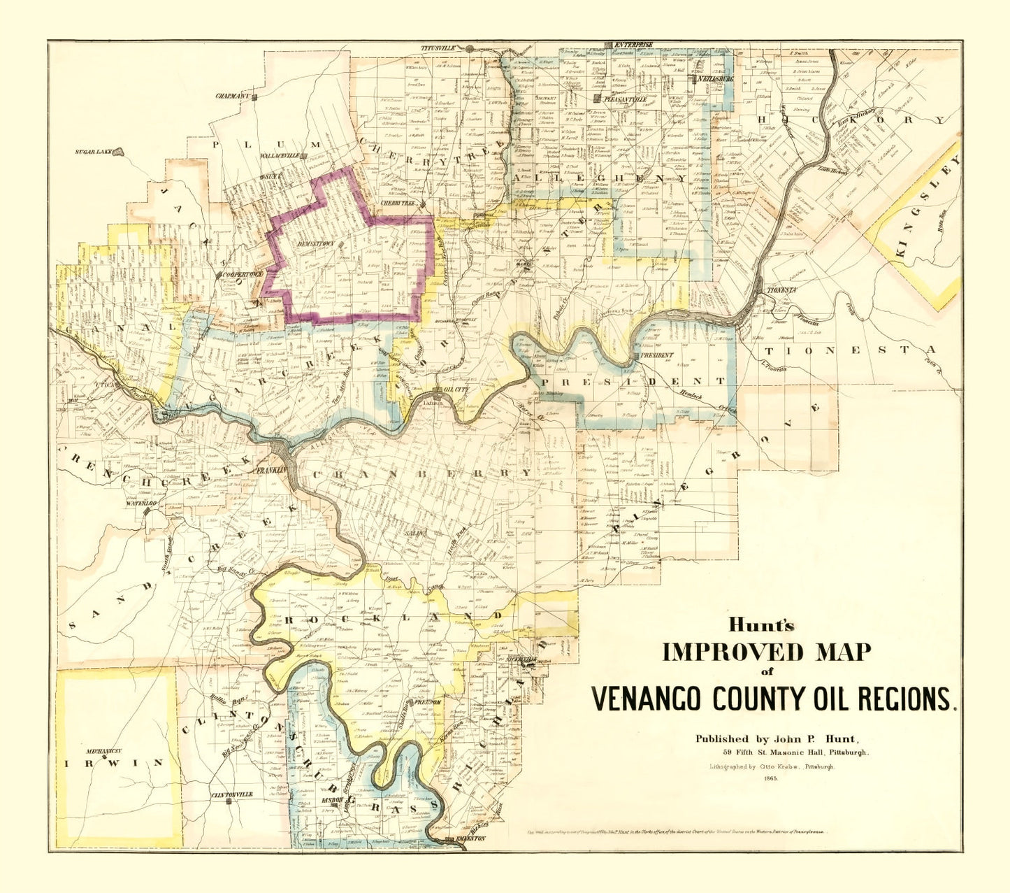 Vintage Map of Venango County, Pennsylvania 1865