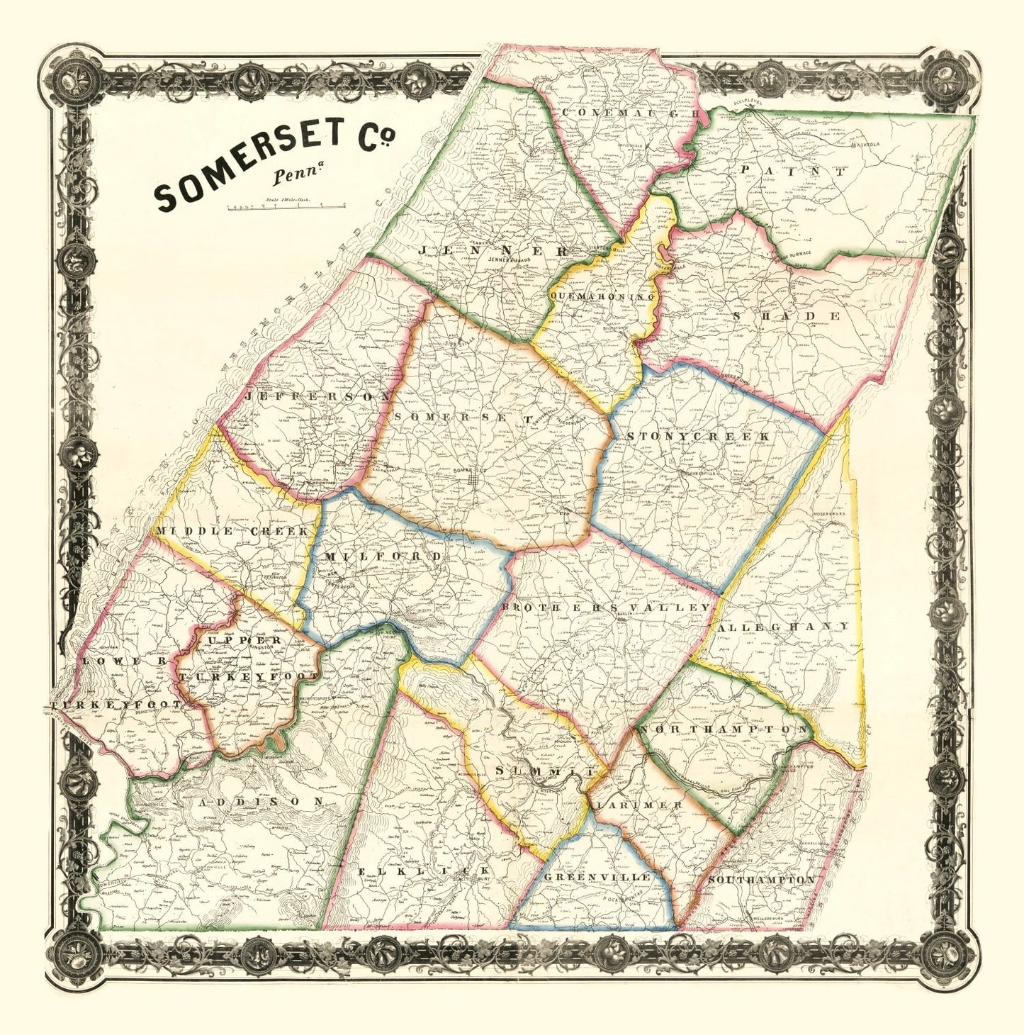 Vintage Map of Somerset County, Pennsylvania 1860