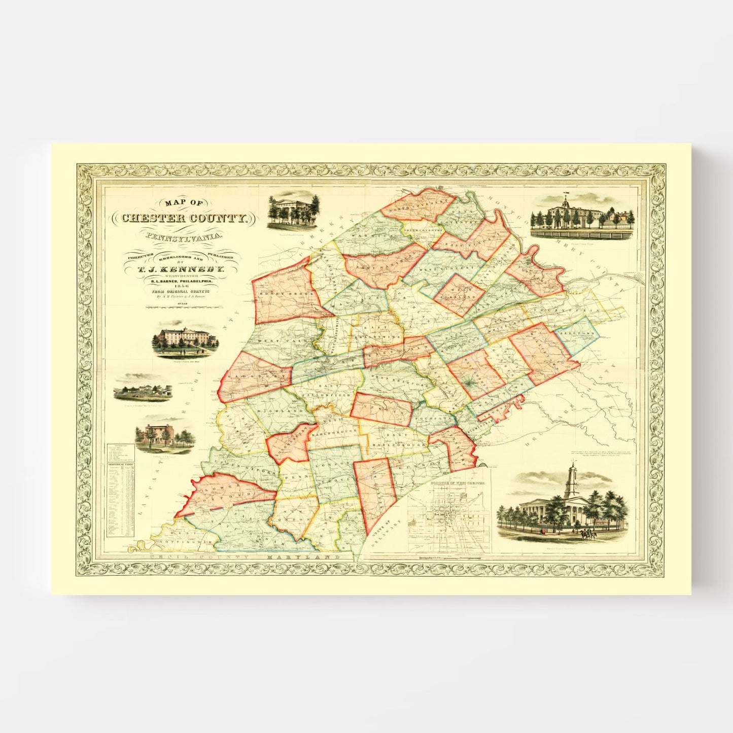 Vintage Map of Chester County, Pennsylvania 1856