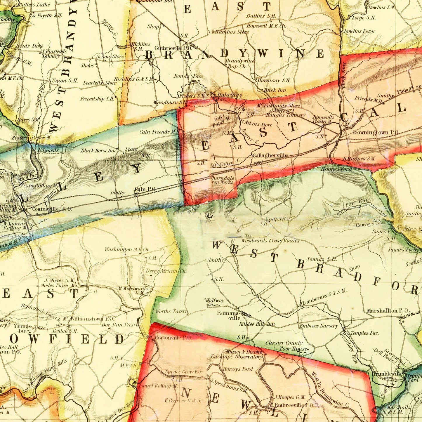 Vintage Map of Chester County, Pennsylvania 1856