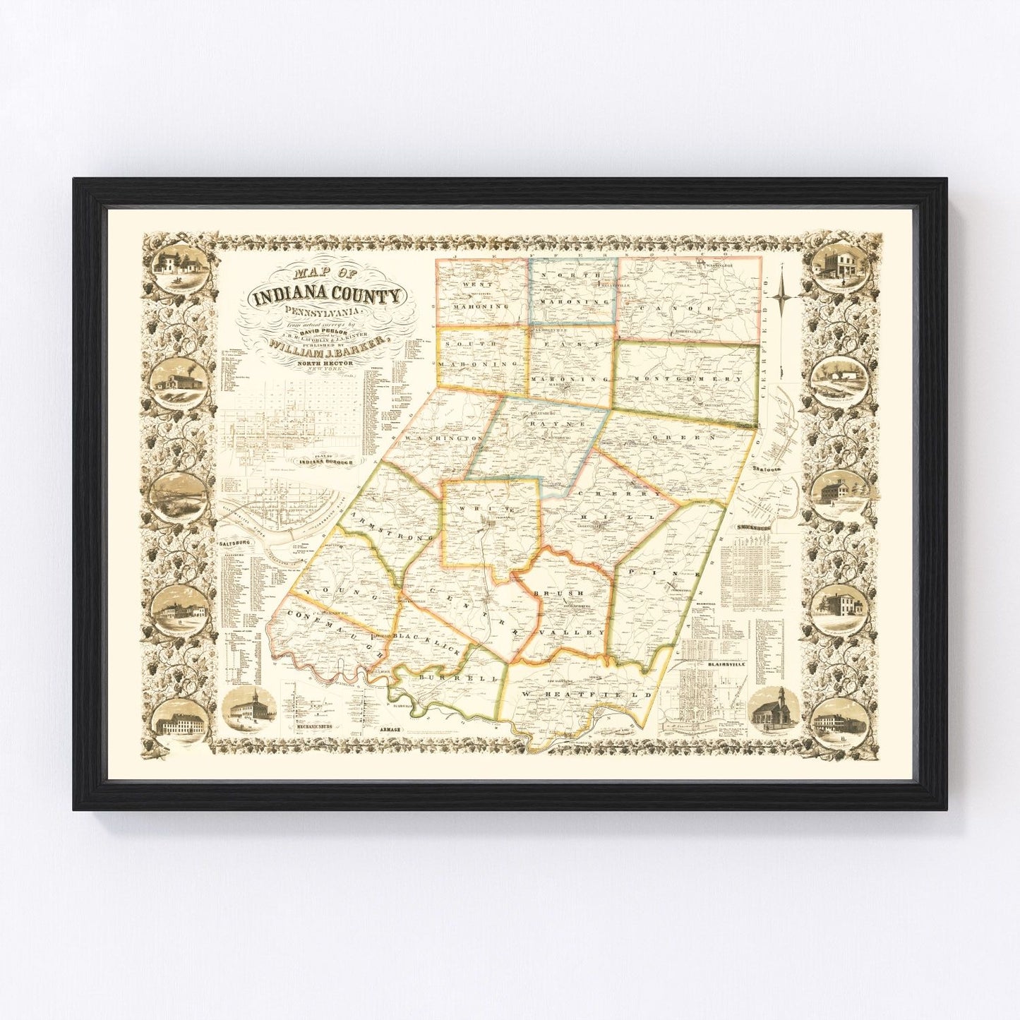 Vintage Map of Indiana County, Pennsylvania 1856