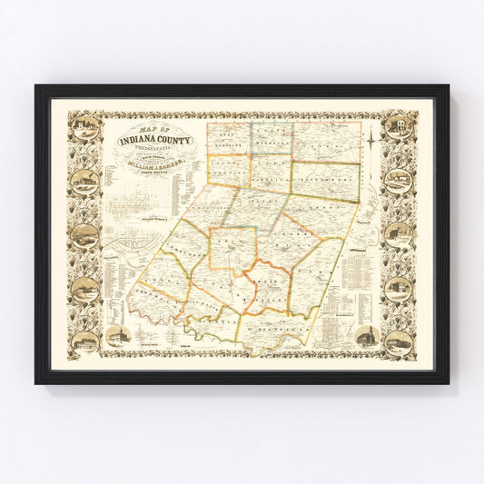 Vintage Map of Indiana County, Pennsylvania 1856