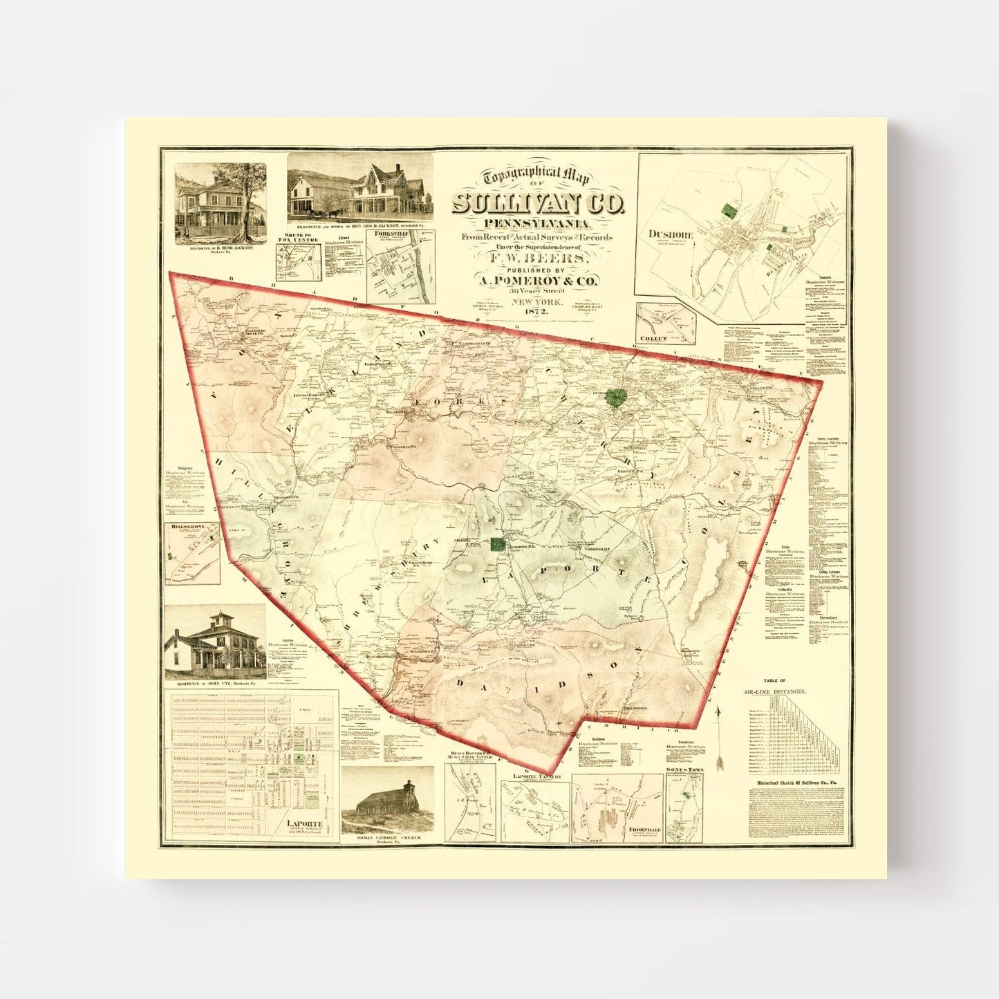 Vintage Map of Sullivan County, Pennsylvania 1872