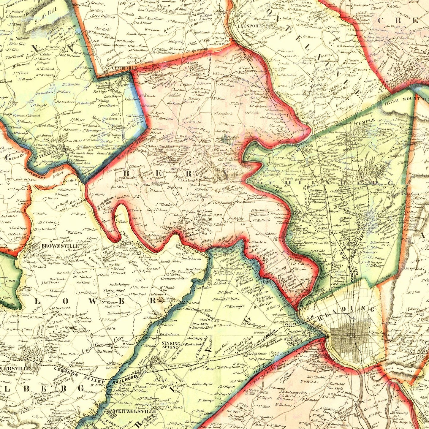 Vintage Map of Berks County, Pennsylvania 1860