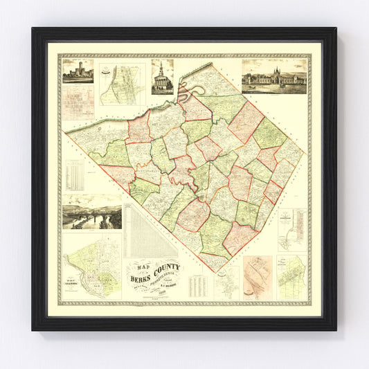 Vintage Map of Berks County, Pennsylvania 1860