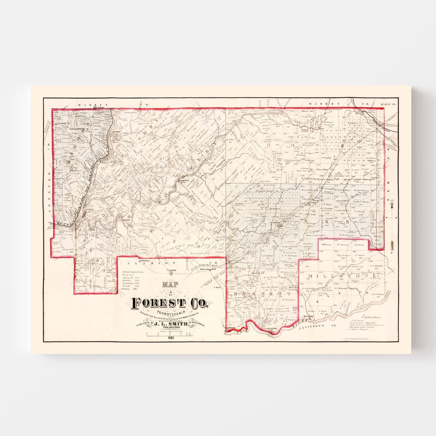 Vintage Map of Forest County, Pennsylvania 1881
