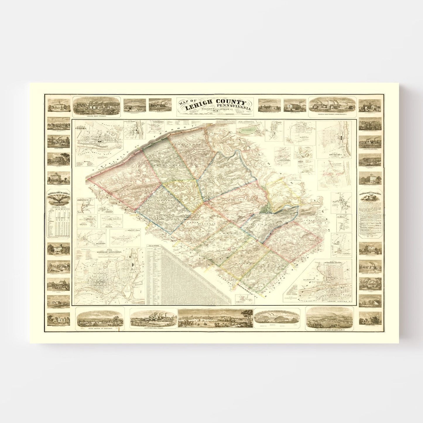 Vintage Map of Lehigh County, Pennsylvania 1862