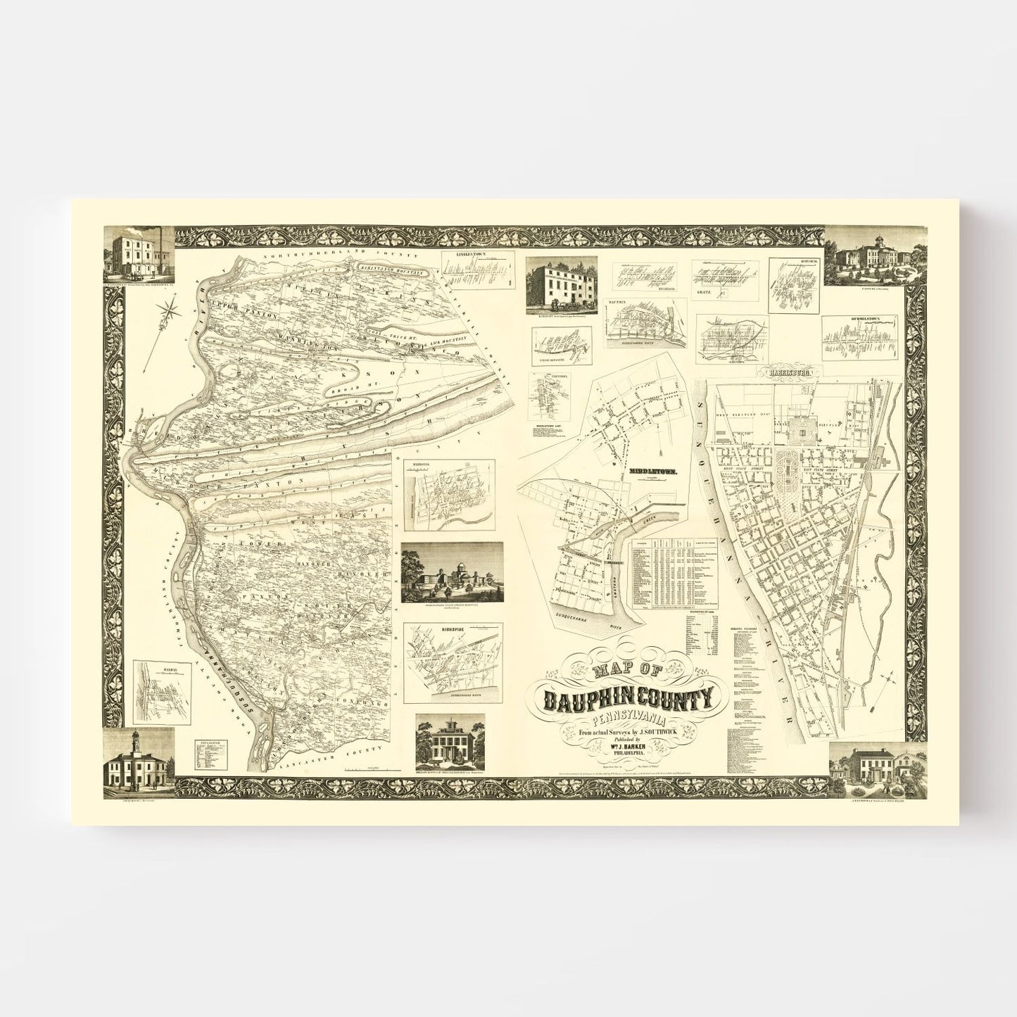 Vintage Map of Dauphin County, Pennsylvania 1858