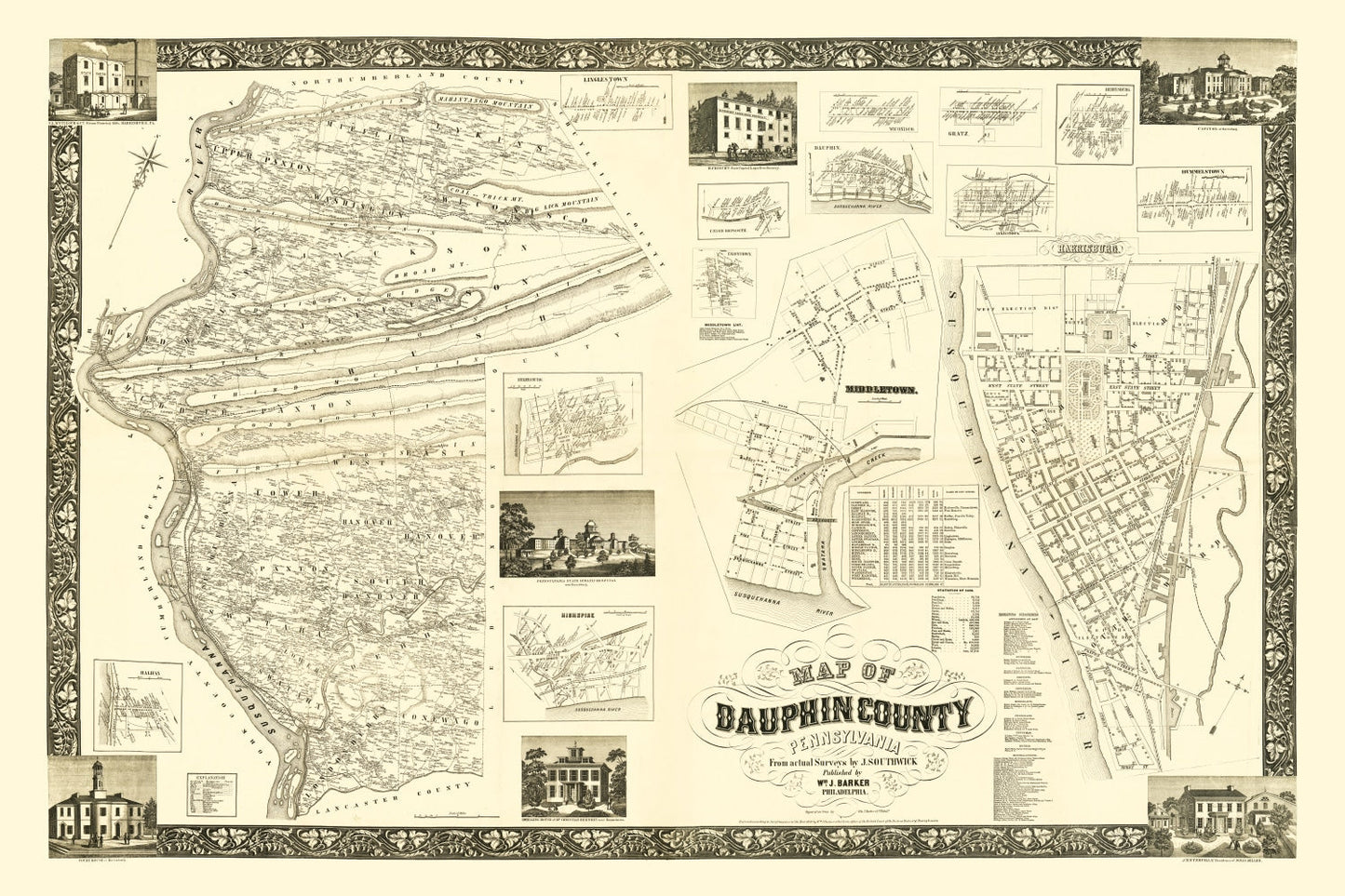 Vintage Map of Dauphin County, Pennsylvania 1858