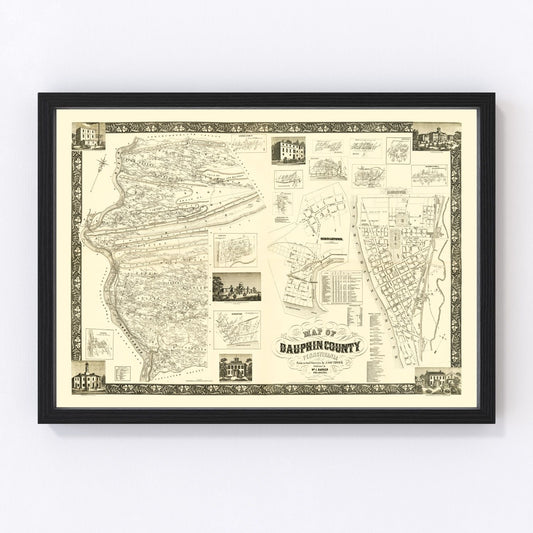 Vintage Map of Dauphin County, Pennsylvania 1858