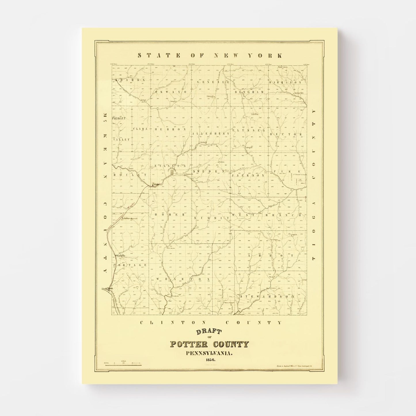 Vintage Map of Potter County, Pennsylvania 1856