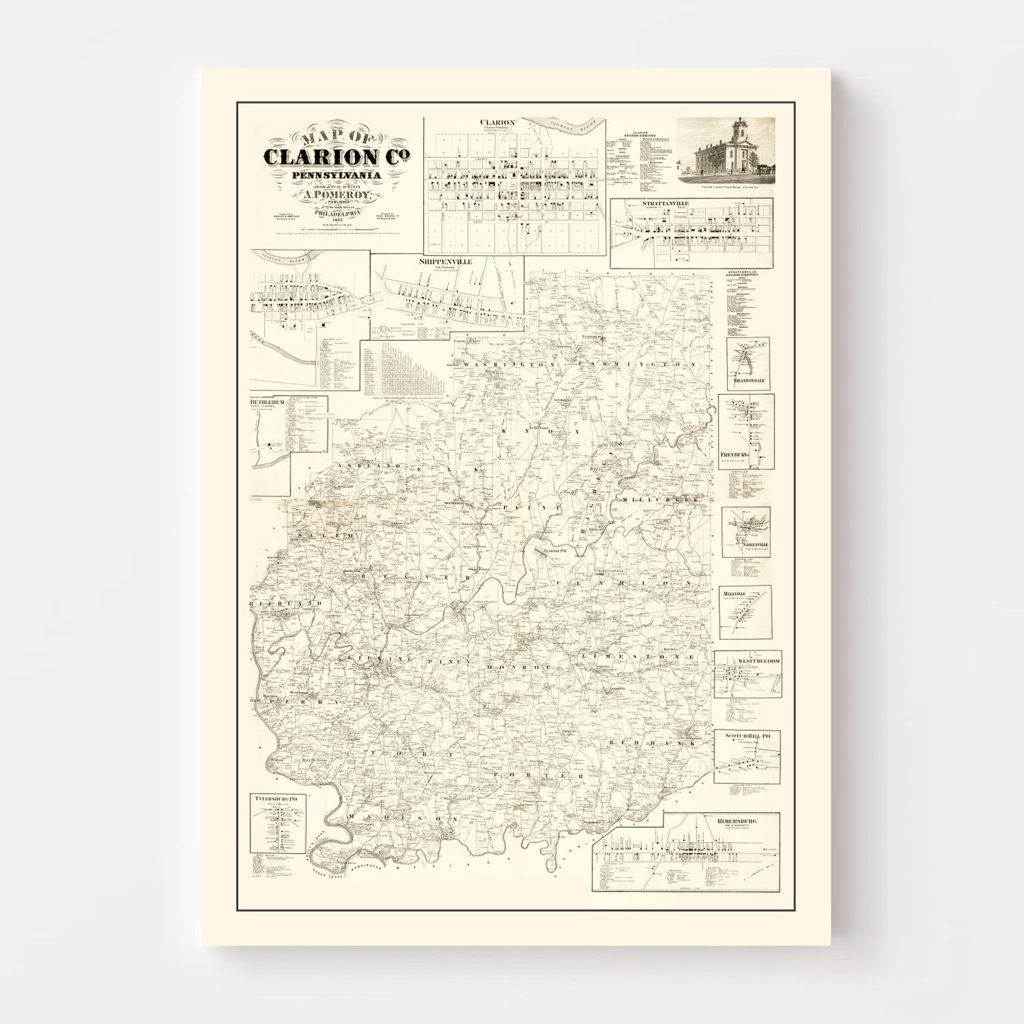 Vintage Map of Clarion County, Pennsylvania 1865