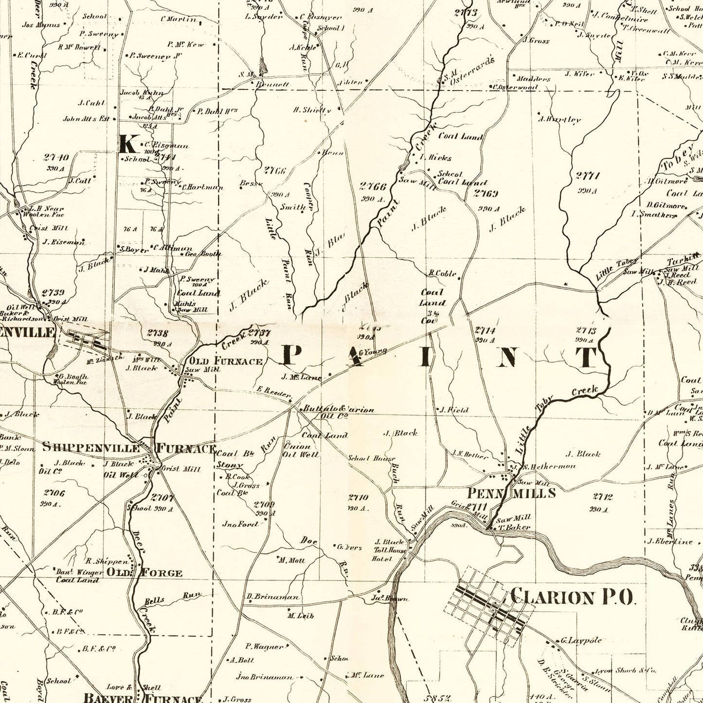 Vintage Map of Clarion County, Pennsylvania 1865